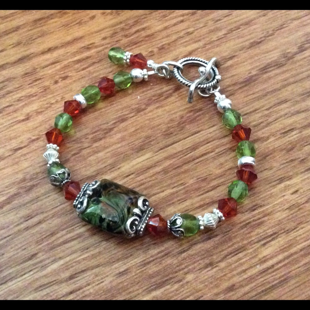 Sale - Lampwork Swarovski Czech Sterling Bracelet